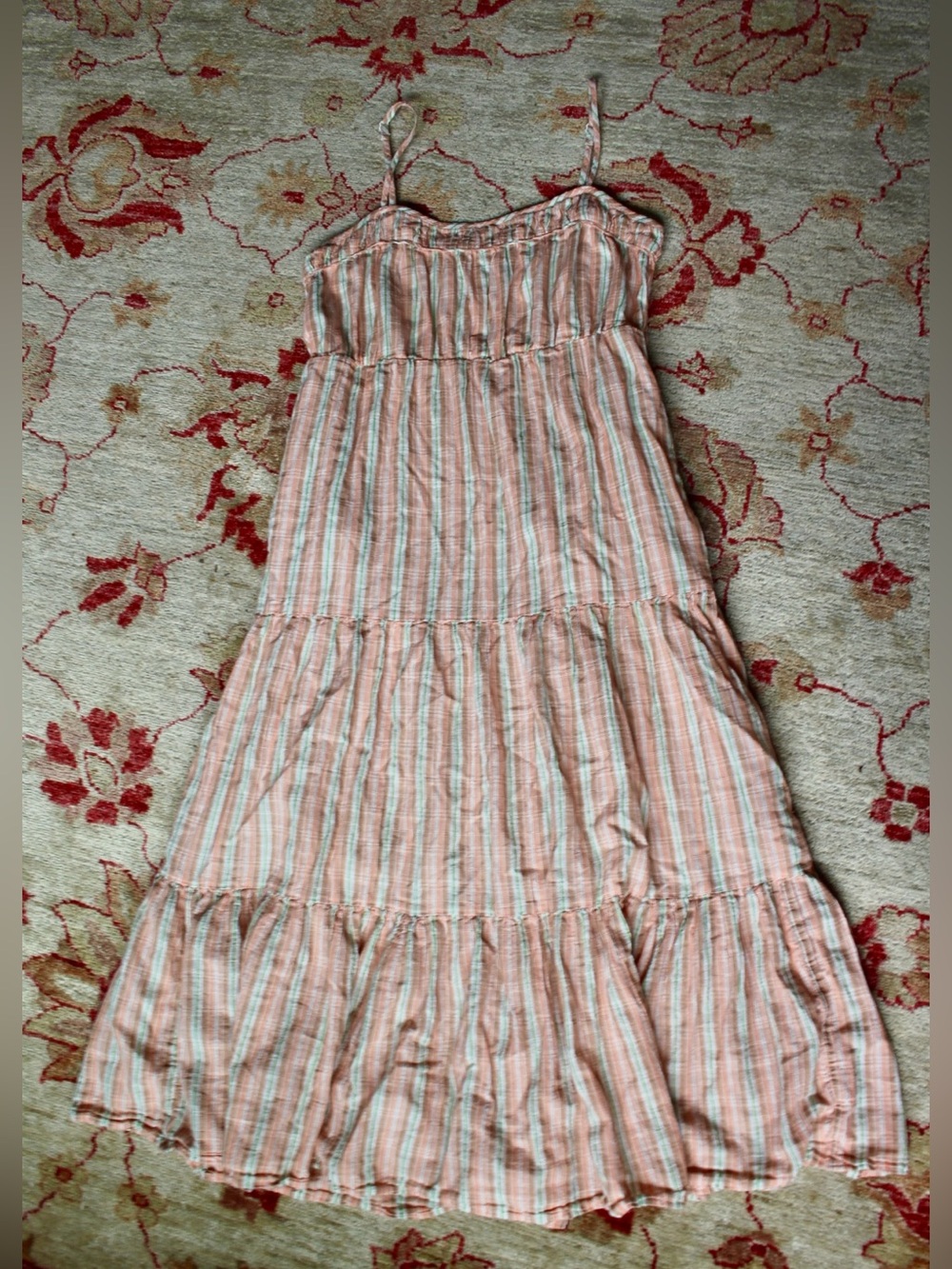 Aerie Women’s Tiered Pastel Stripe 100% Cotton, Lined Midi Dress